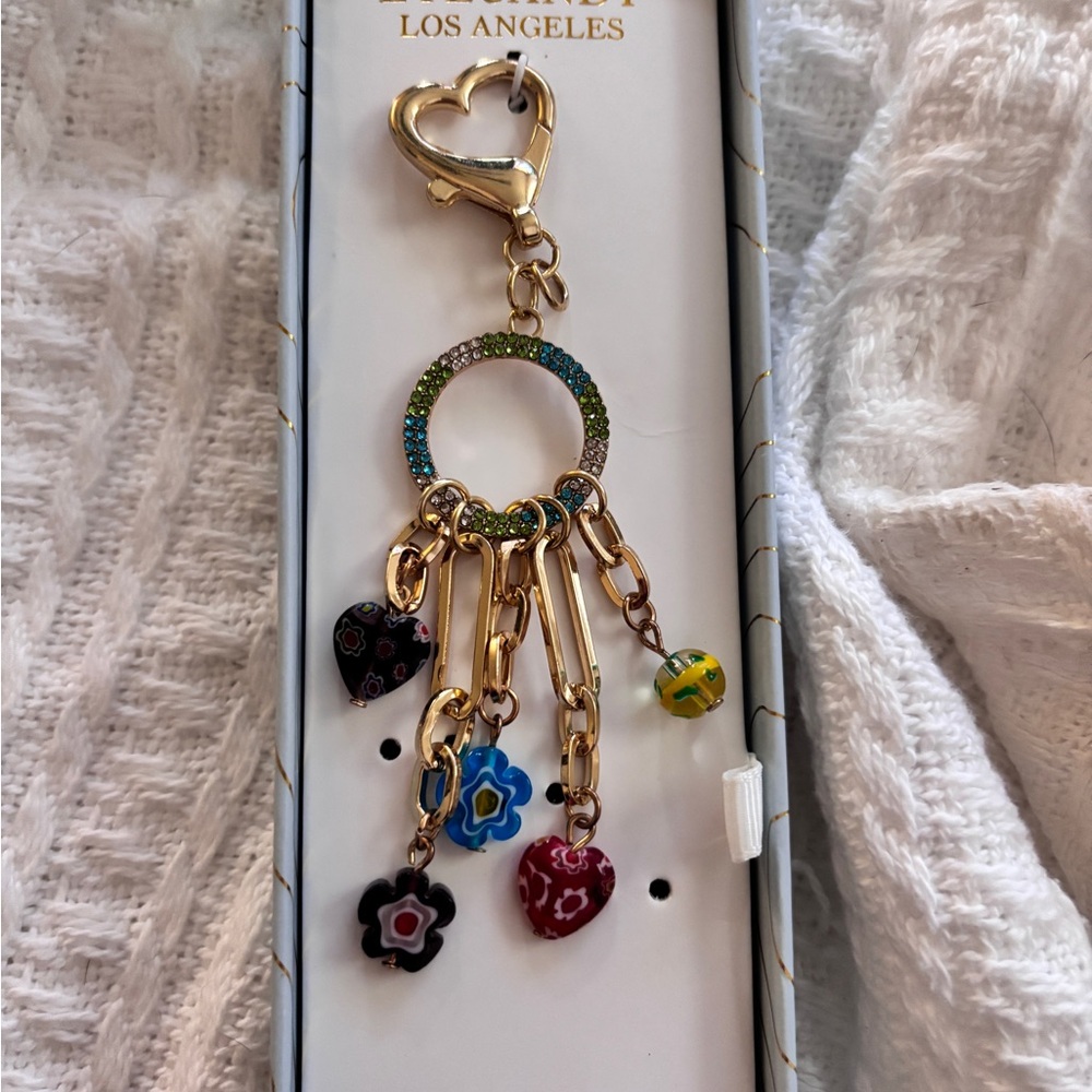 Colorful Heart Keychain with Floral Charms